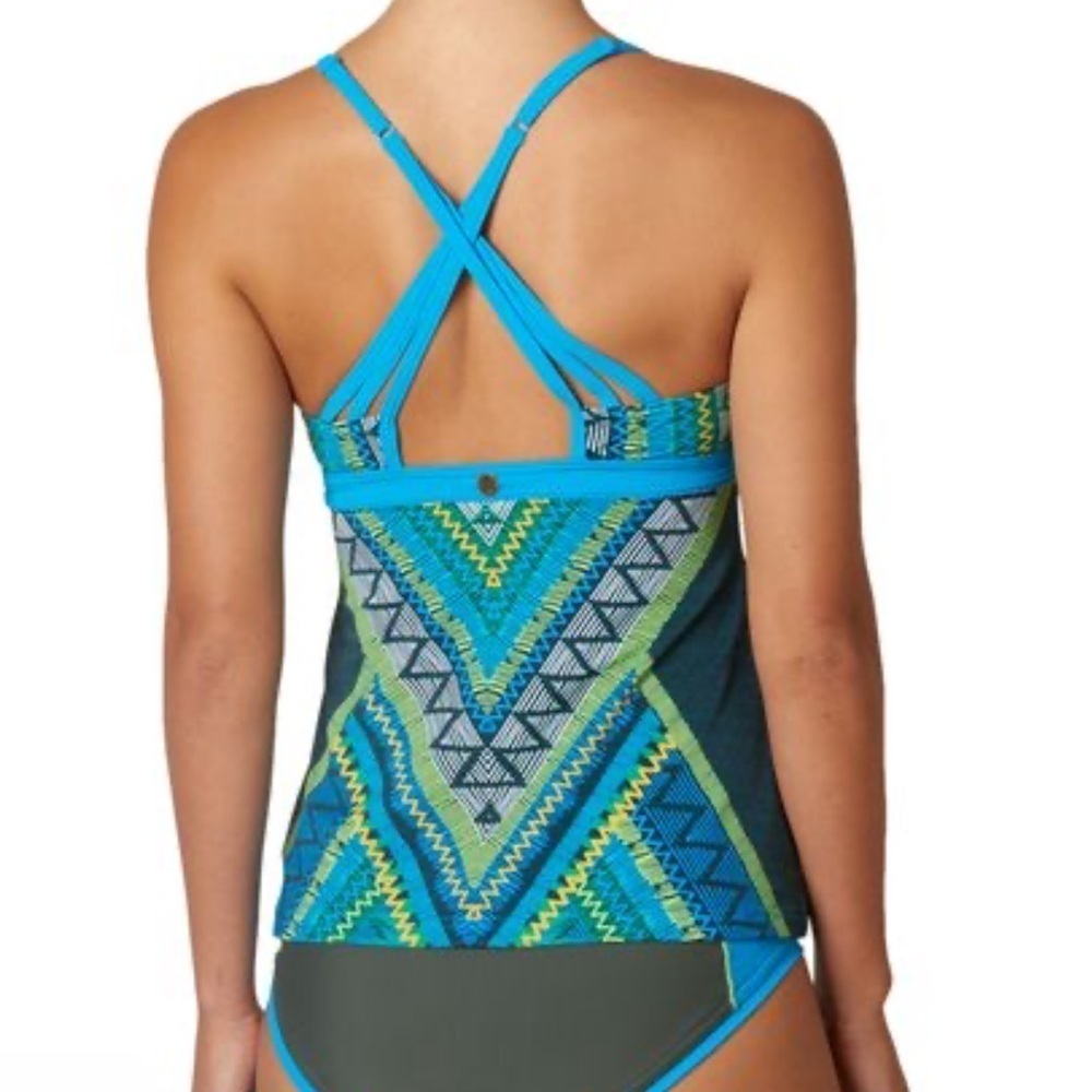Prana Cyra Tankini Top in Vivid Blue Panama Swimsuit Top Size XS